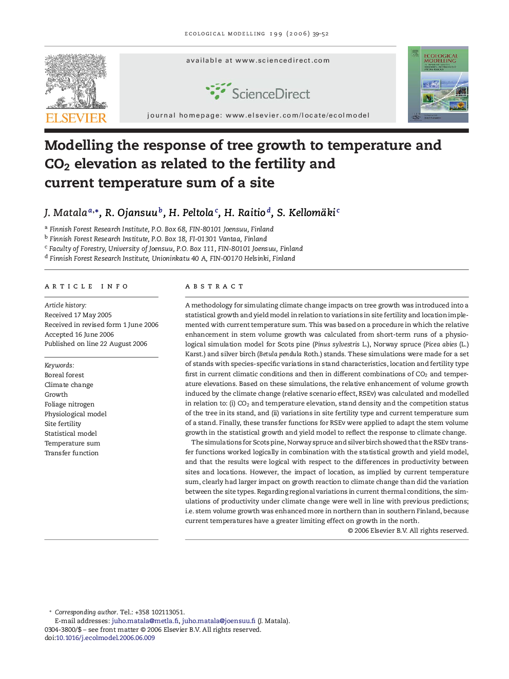 Modelling the response of tree growth to temperature and CO2 elevation as related to the fertility and current temperature sum of a site