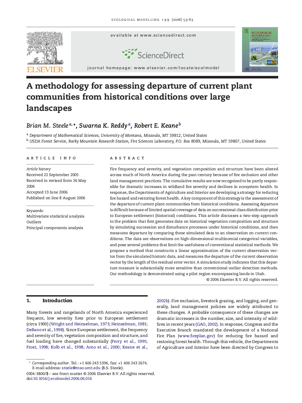 A methodology for assessing departure of current plant communities from historical conditions over large landscapes