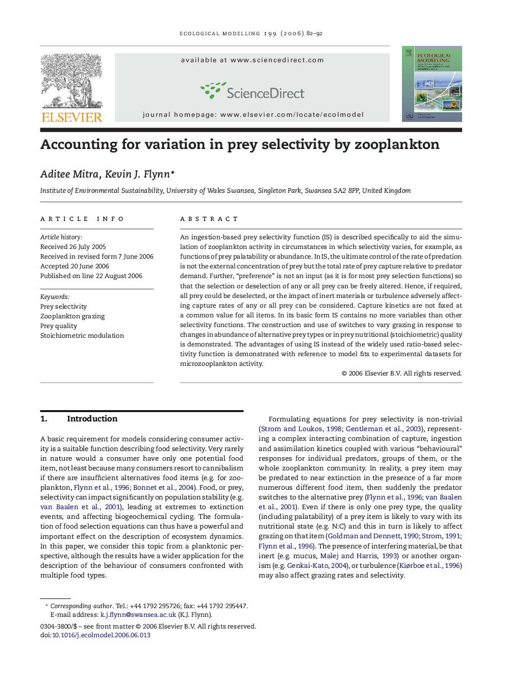 Accounting for variation in prey selectivity by zooplankton