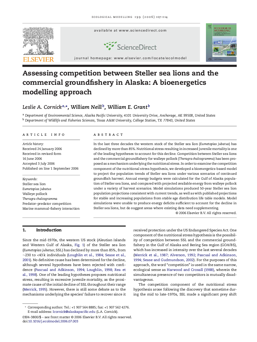 Assessing competition between Steller sea lions and the commercial groundfishery in Alaska: A bioenergetics modelling approach