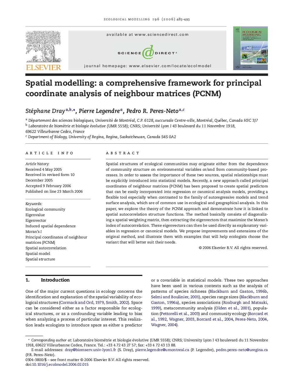 Spatial modelling: a comprehensive framework for principal coordinate analysis of neighbour matrices (PCNM)