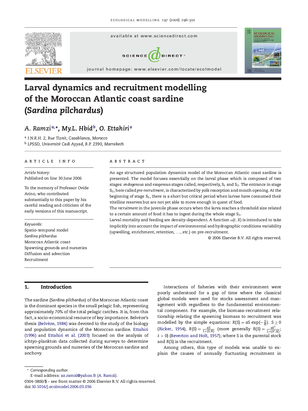 Larval dynamics and recruitment modelling of the Moroccan Atlantic coast sardine (Sardina pilchardus)