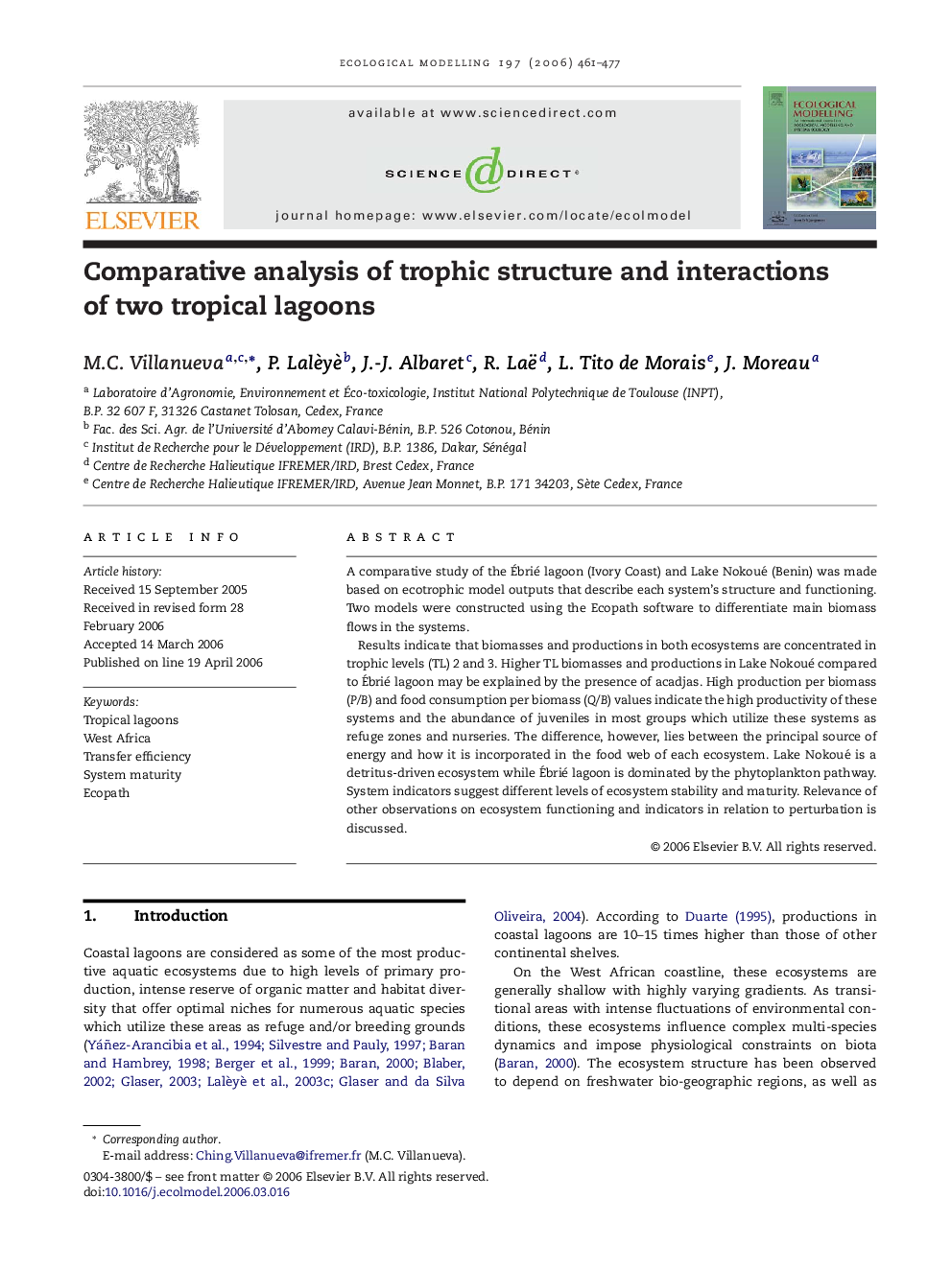 Comparative analysis of trophic structure and interactions of two tropical lagoons