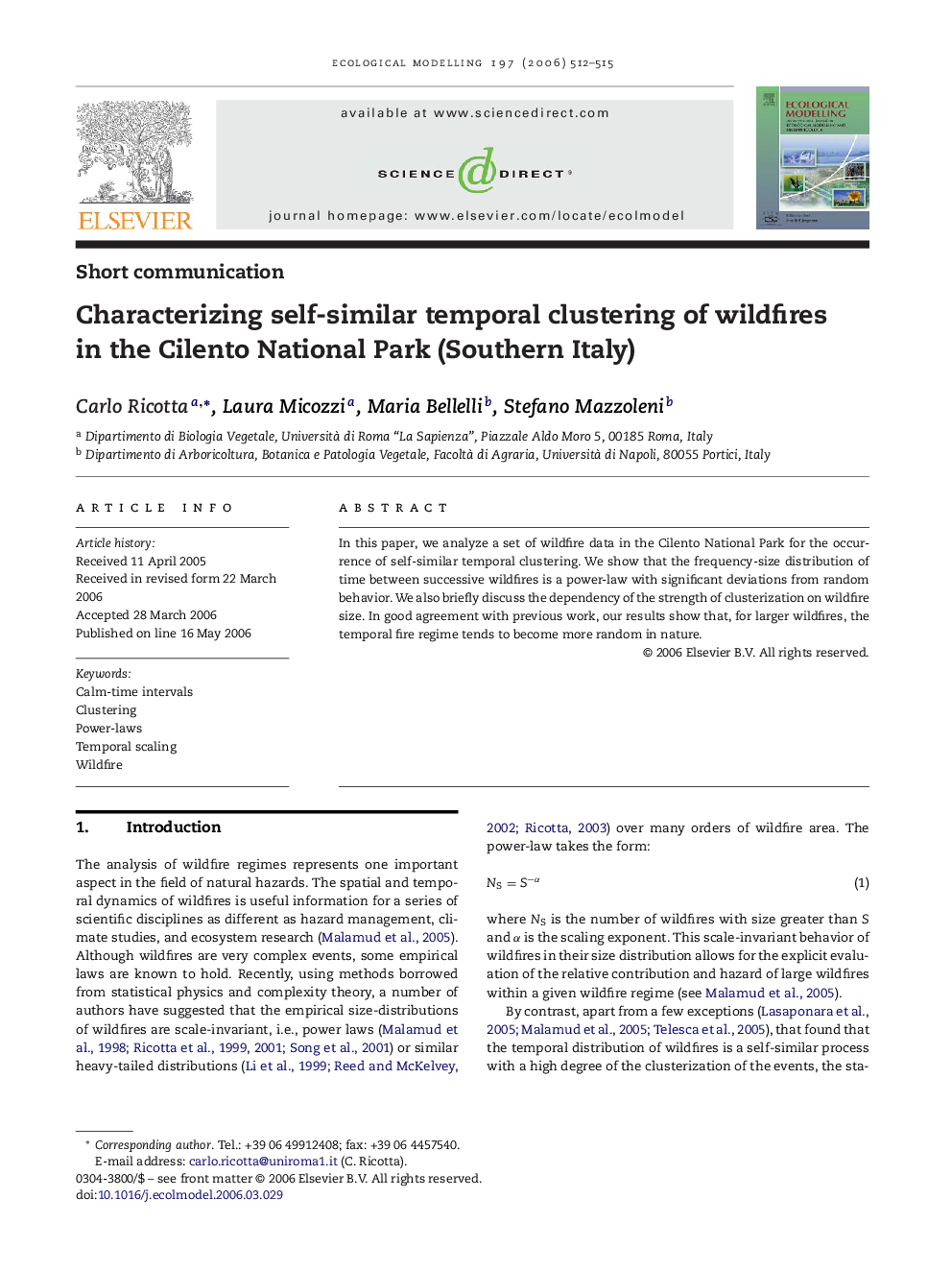 Characterizing self-similar temporal clustering of wildfires in the Cilento National Park (Southern Italy)