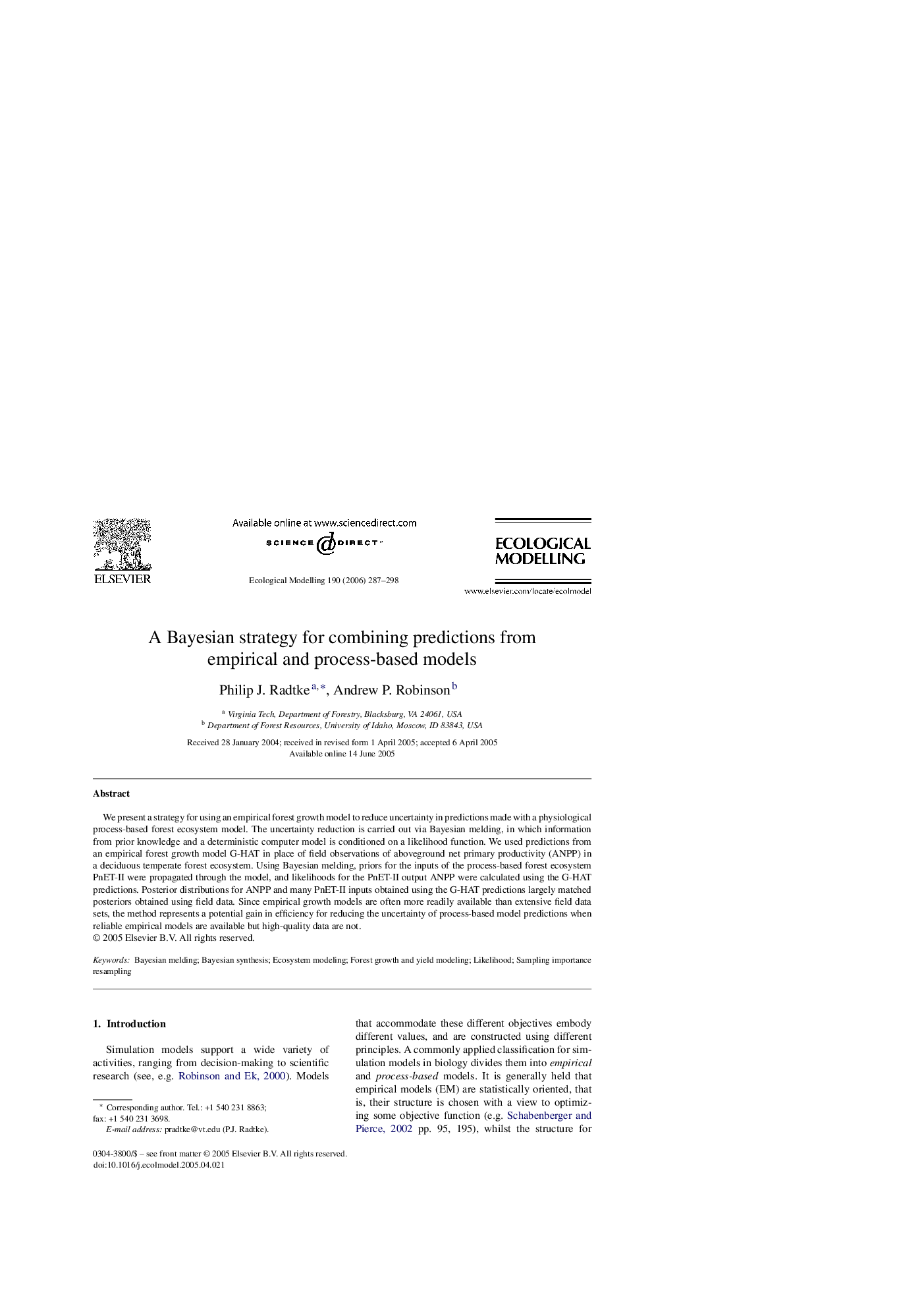 A Bayesian strategy for combining predictions from empirical and process-based models