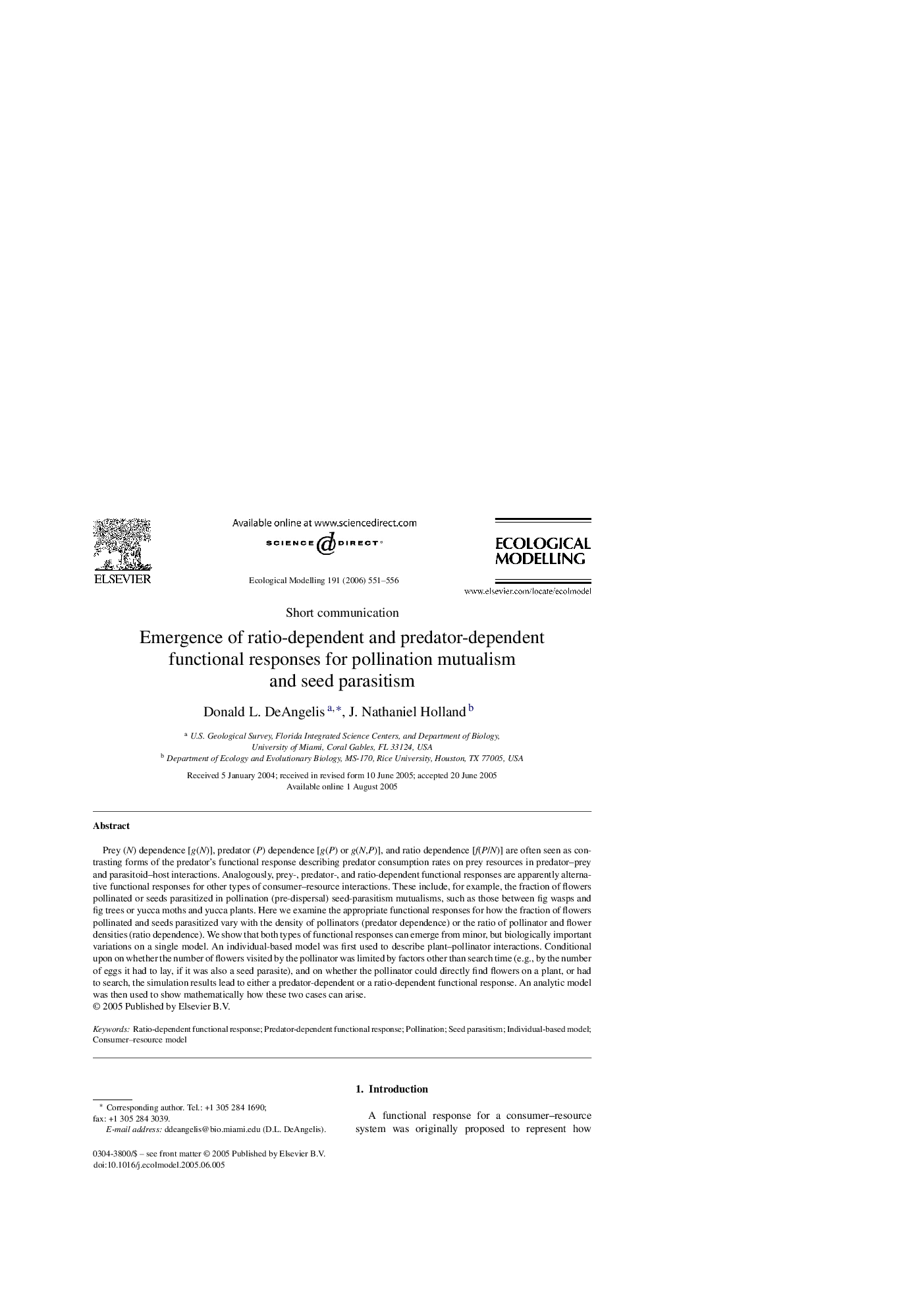 Emergence of ratio-dependent and predator-dependent functional responses for pollination mutualism and seed parasitism