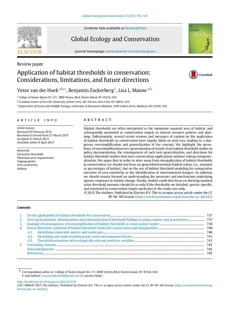 Application of habitat thresholds in conservation: Considerations, limitations, and future directions