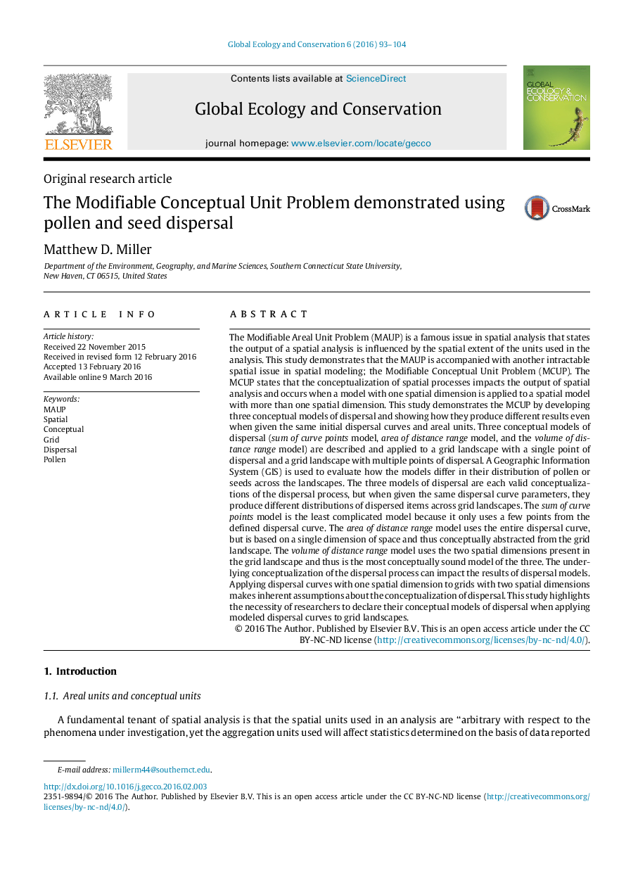 The Modifiable Conceptual Unit Problem demonstrated using pollen and seed dispersal