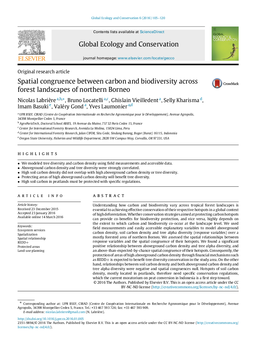 Spatial congruence between carbon and biodiversity across forest landscapes of northern Borneo