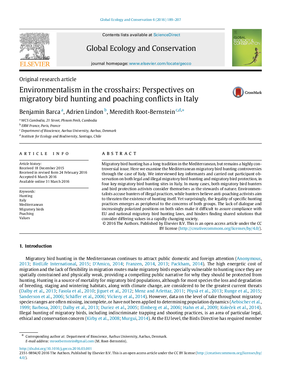 Environmentalism in the crosshairs: Perspectives on migratory bird hunting and poaching conflicts in Italy