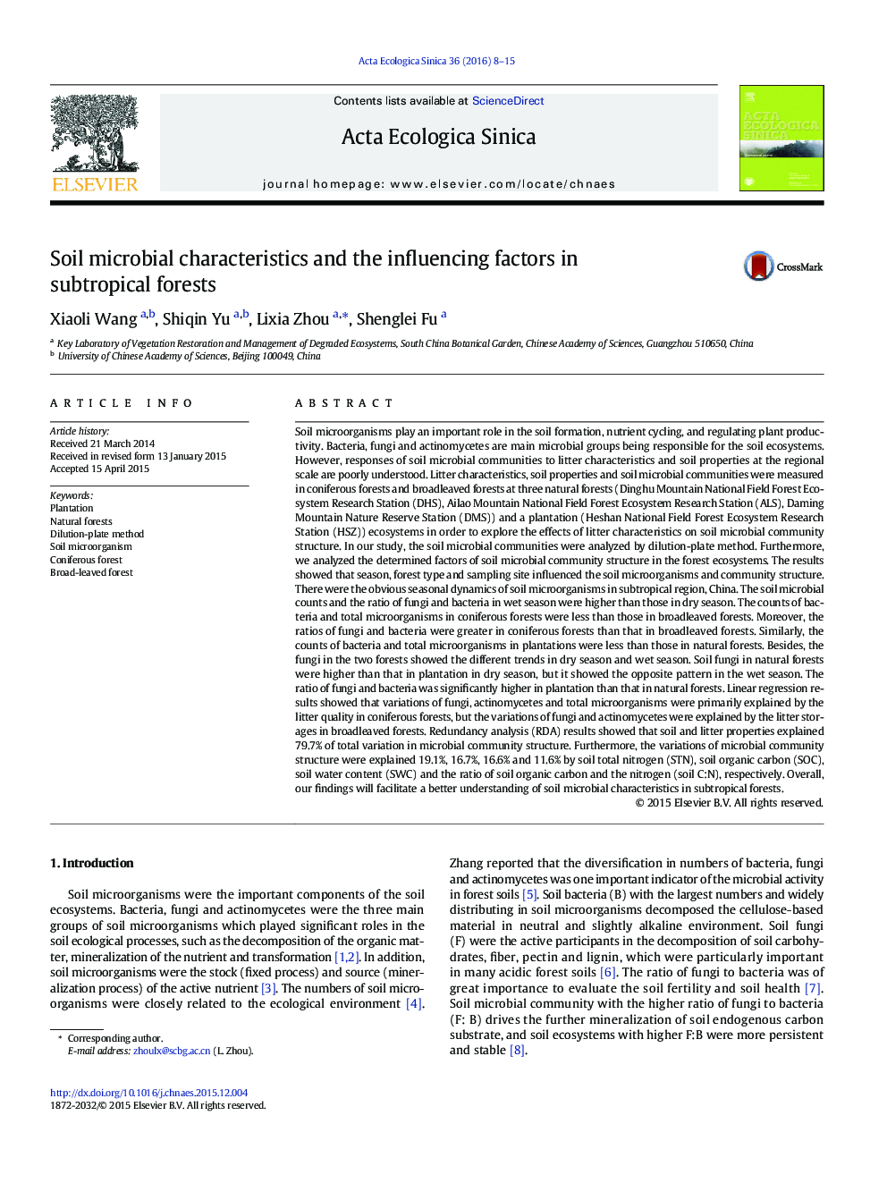 Soil microbial characteristics and the influencing factors in subtropical forests