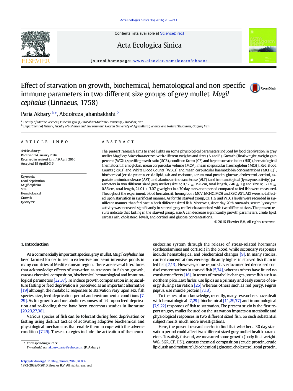 Effect of starvation on growth, biochemical, hematological and non-specific immune parameters in two different size groups of grey mullet, Mugil cephalus (Linnaeus, 1758)