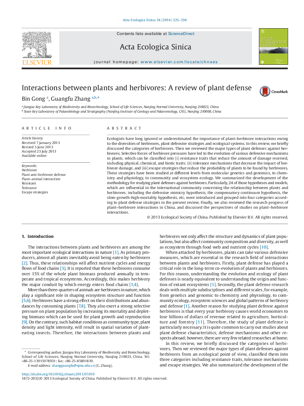 Interactions between plants and herbivores: A review of plant defense