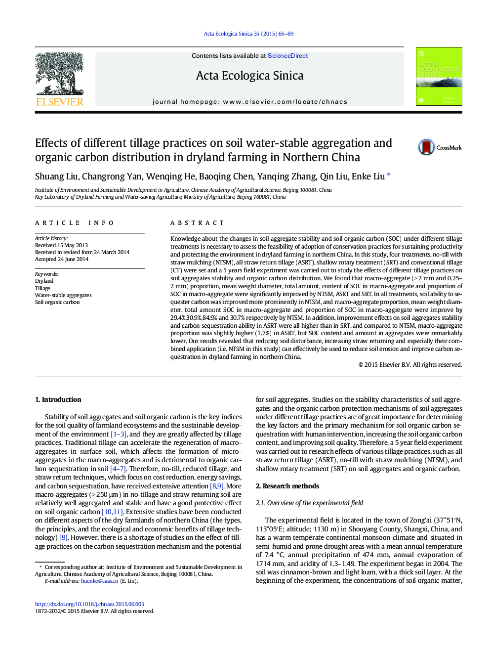 Effects of different tillage practices on soil water-stable aggregation and organic carbon distribution in dryland farming in Northern China