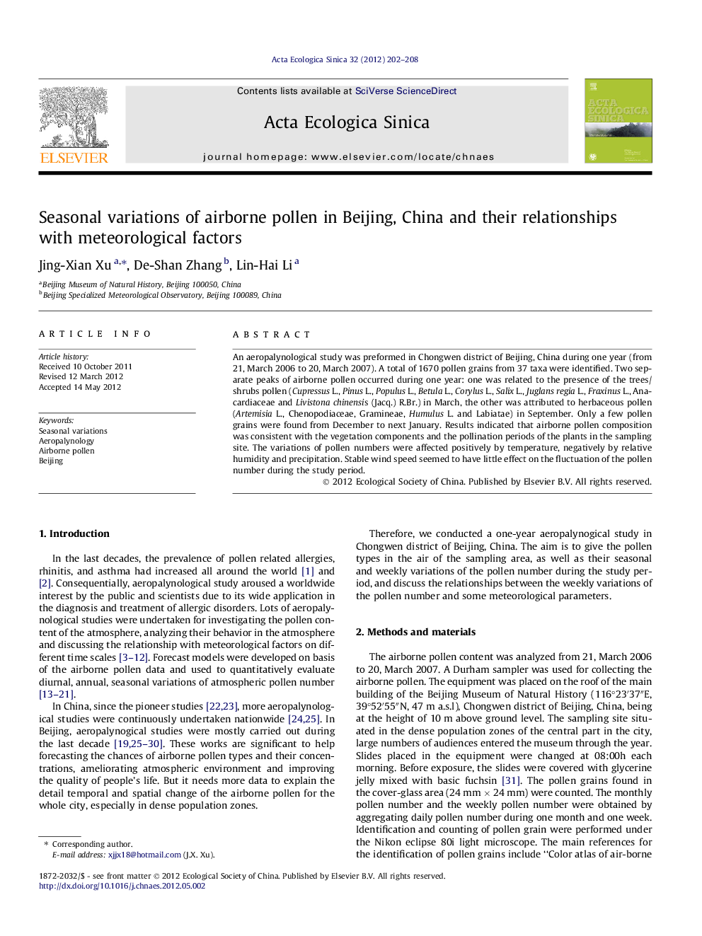 Seasonal variations of airborne pollen in Beijing, China and their relationships with meteorological factors