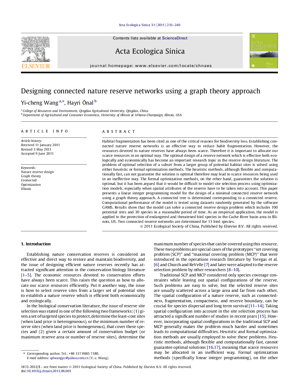 Designing connected nature reserve networks using a graph theory approach