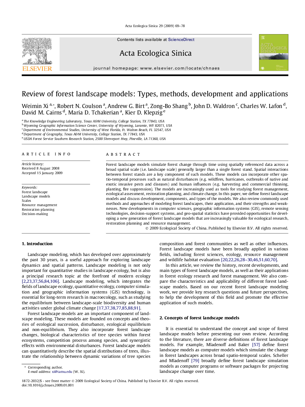 Review of forest landscape models: Types, methods, development and applications