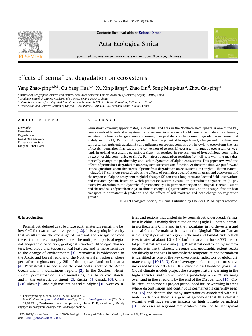 Effects of permafrost degradation on ecosystems