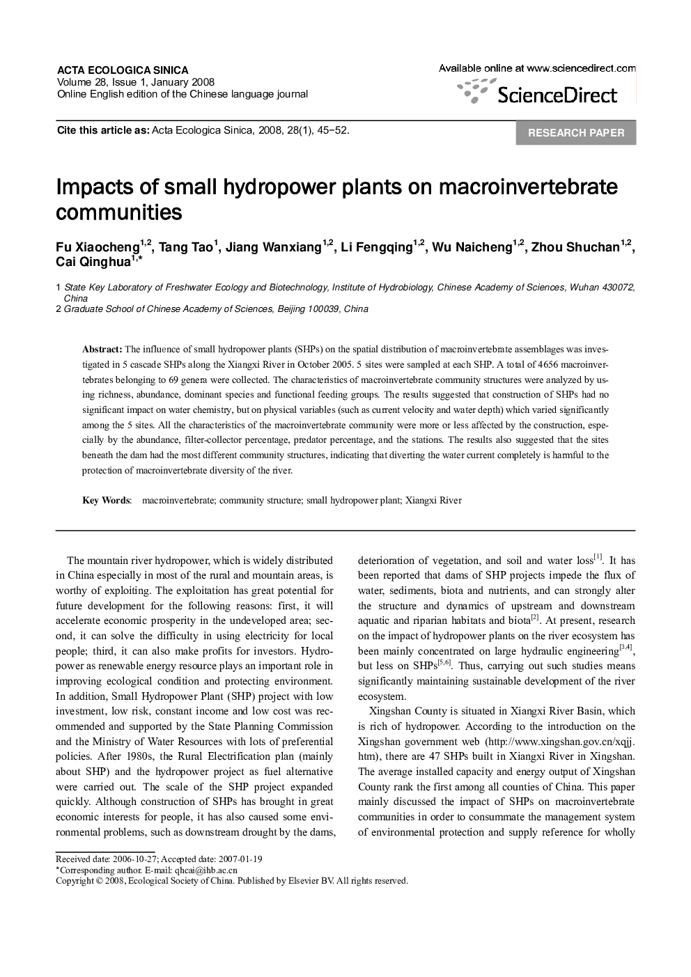 Impacts of small hydropower plants on macroinvertebrate communities