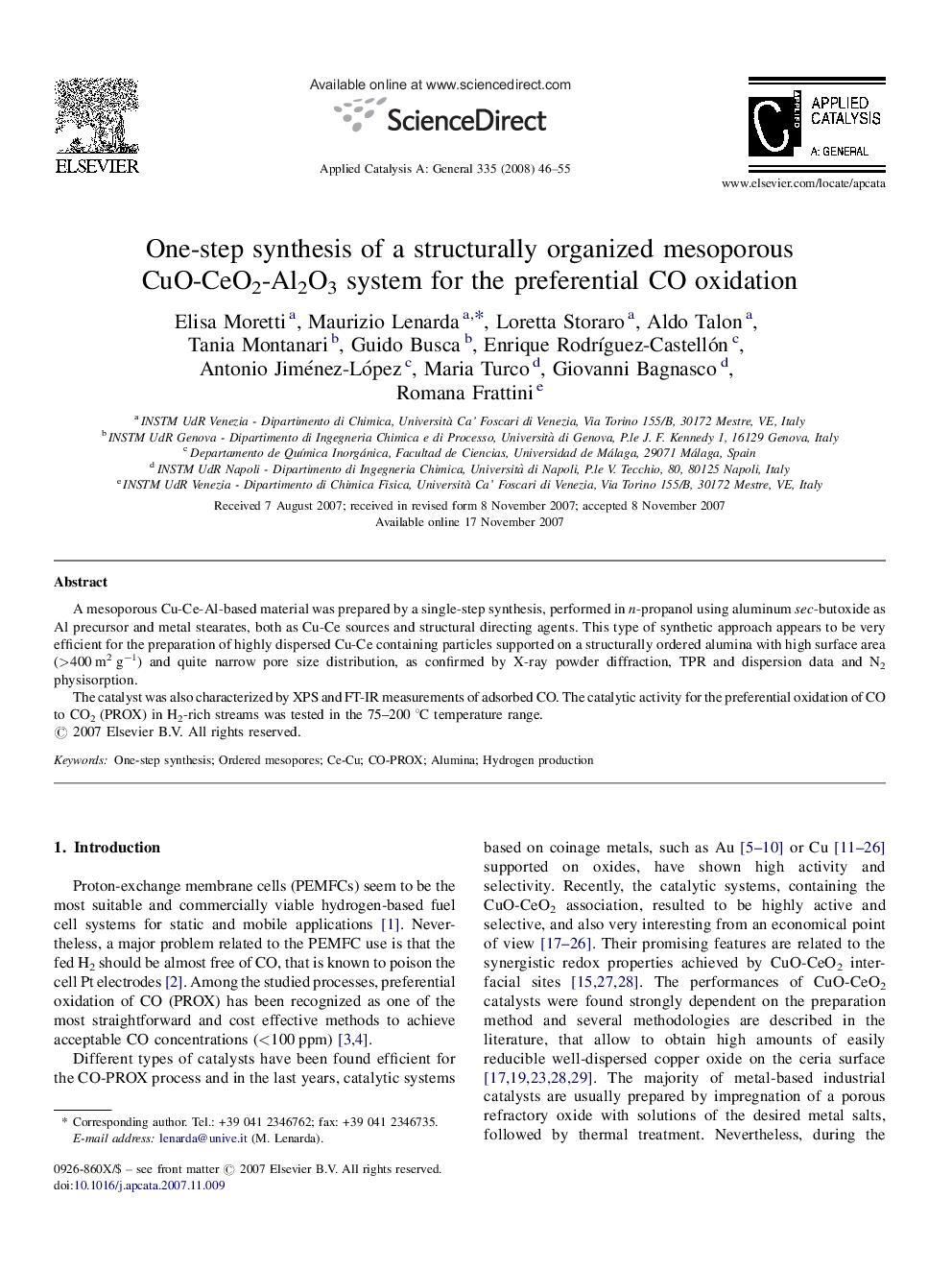 One-step synthesis of a structurally organized mesoporous CuO-CeO2-Al2O3 system for the preferential CO oxidation