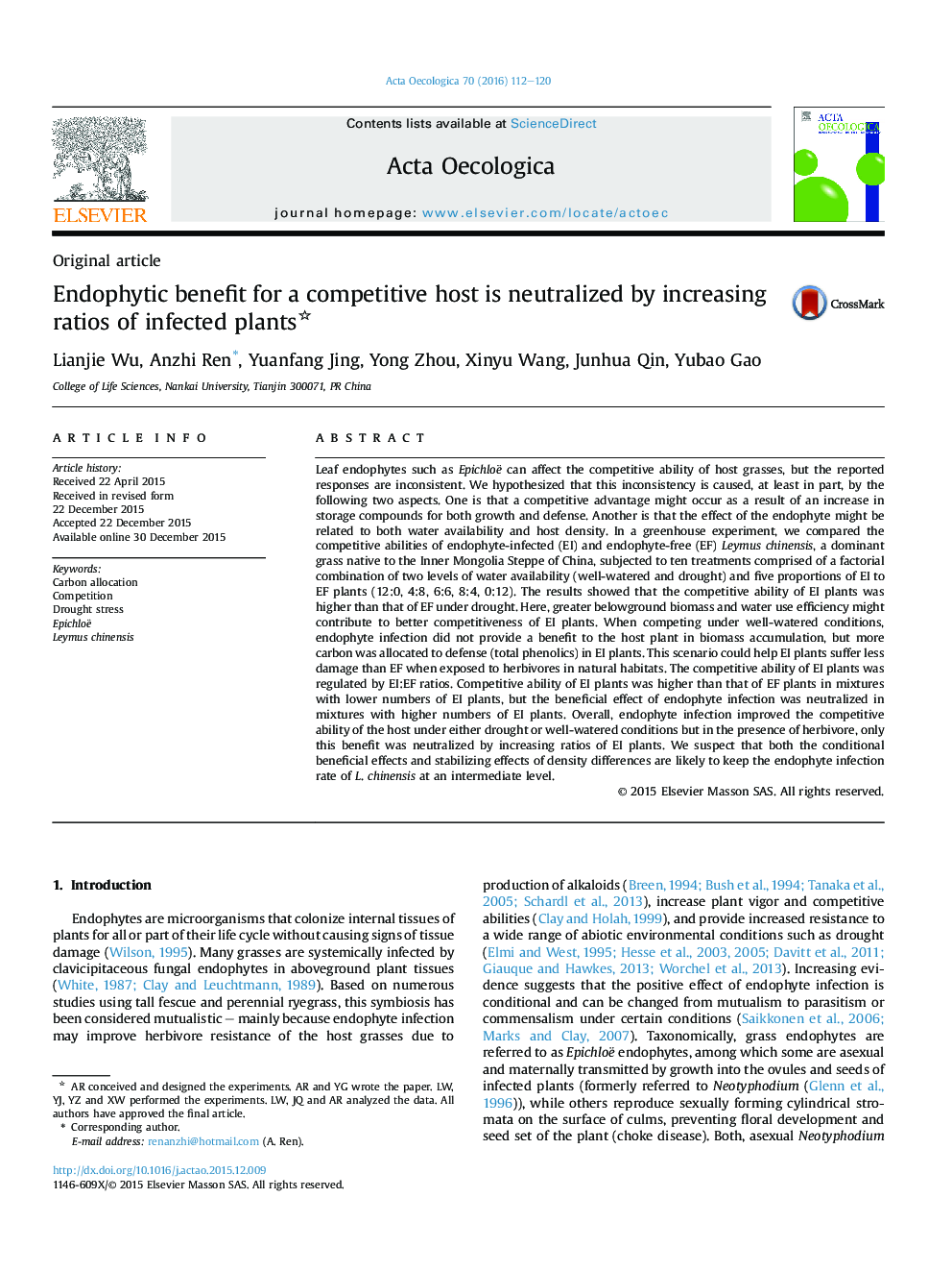 Endophytic benefit for a competitive host is neutralized by increasing ratios of infected plants 