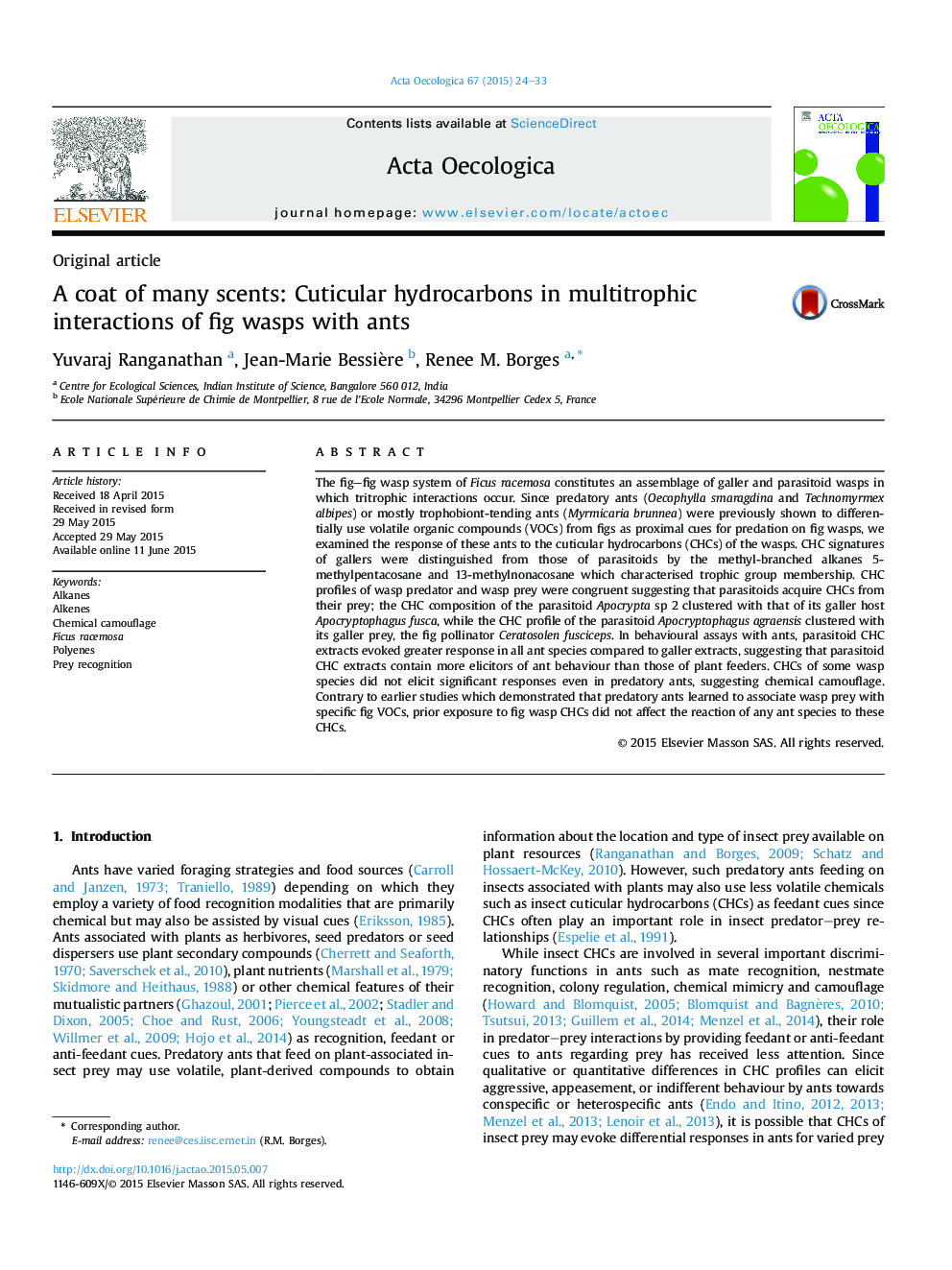 A coat of many scents: Cuticular hydrocarbons in multitrophic interactions of fig wasps with ants