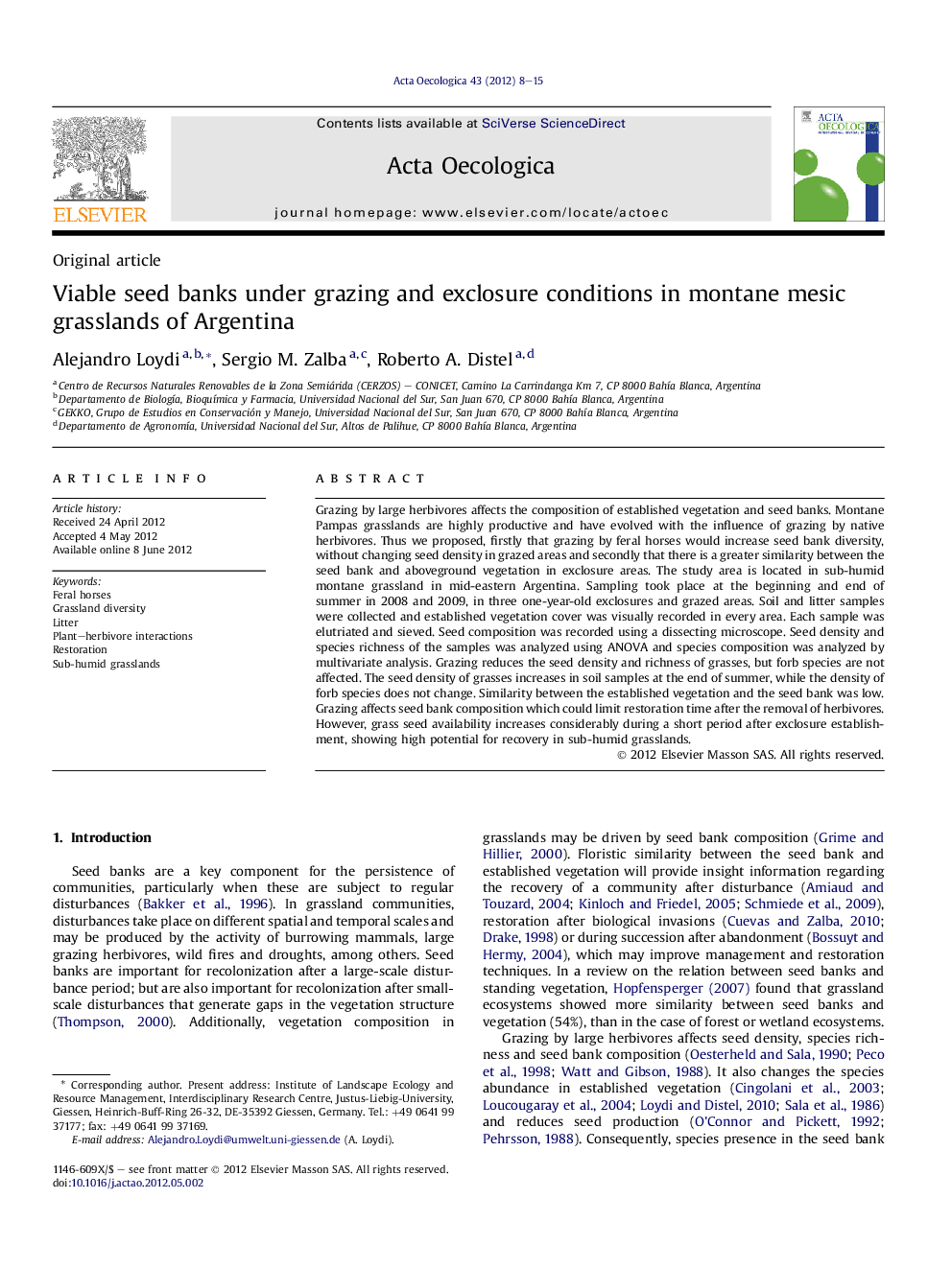 Viable seed banks under grazing and exclosure conditions in montane mesic grasslands of Argentina