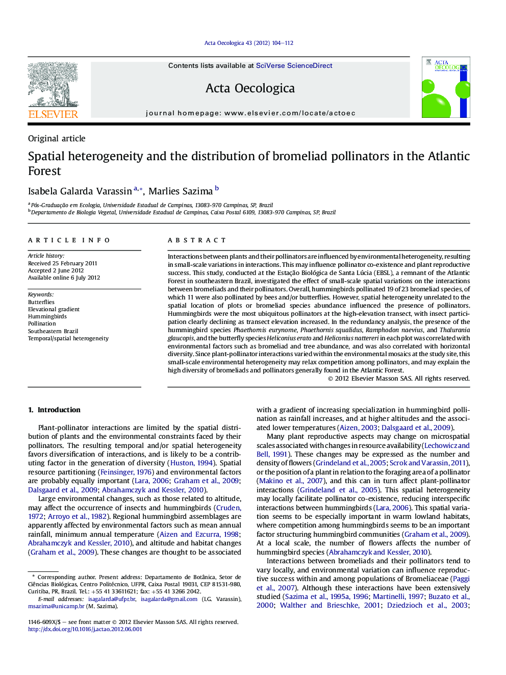 Spatial heterogeneity and the distribution of bromeliad pollinators in the Atlantic Forest