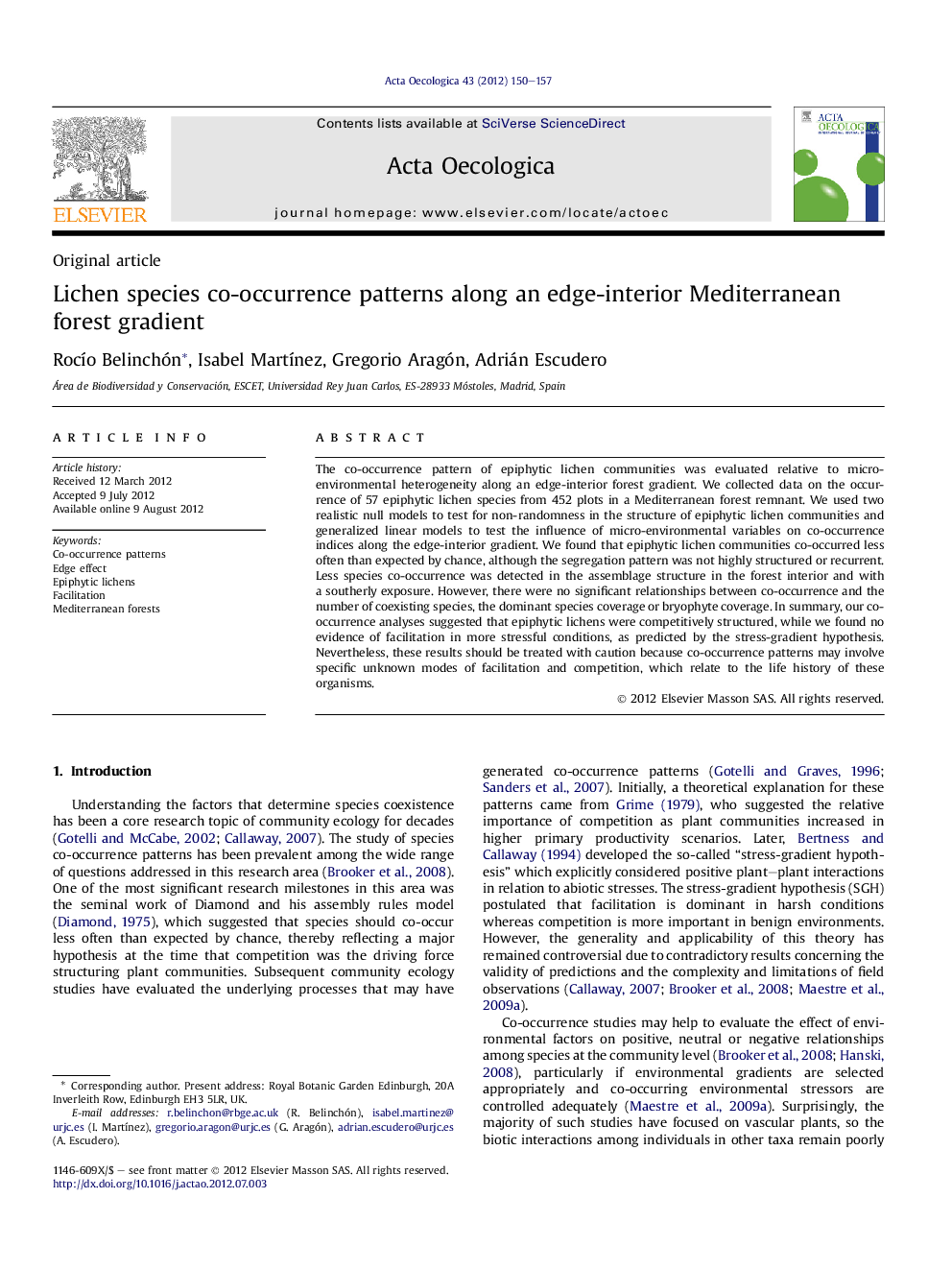 Lichen species co-occurrence patterns along an edge-interior Mediterranean forest gradient