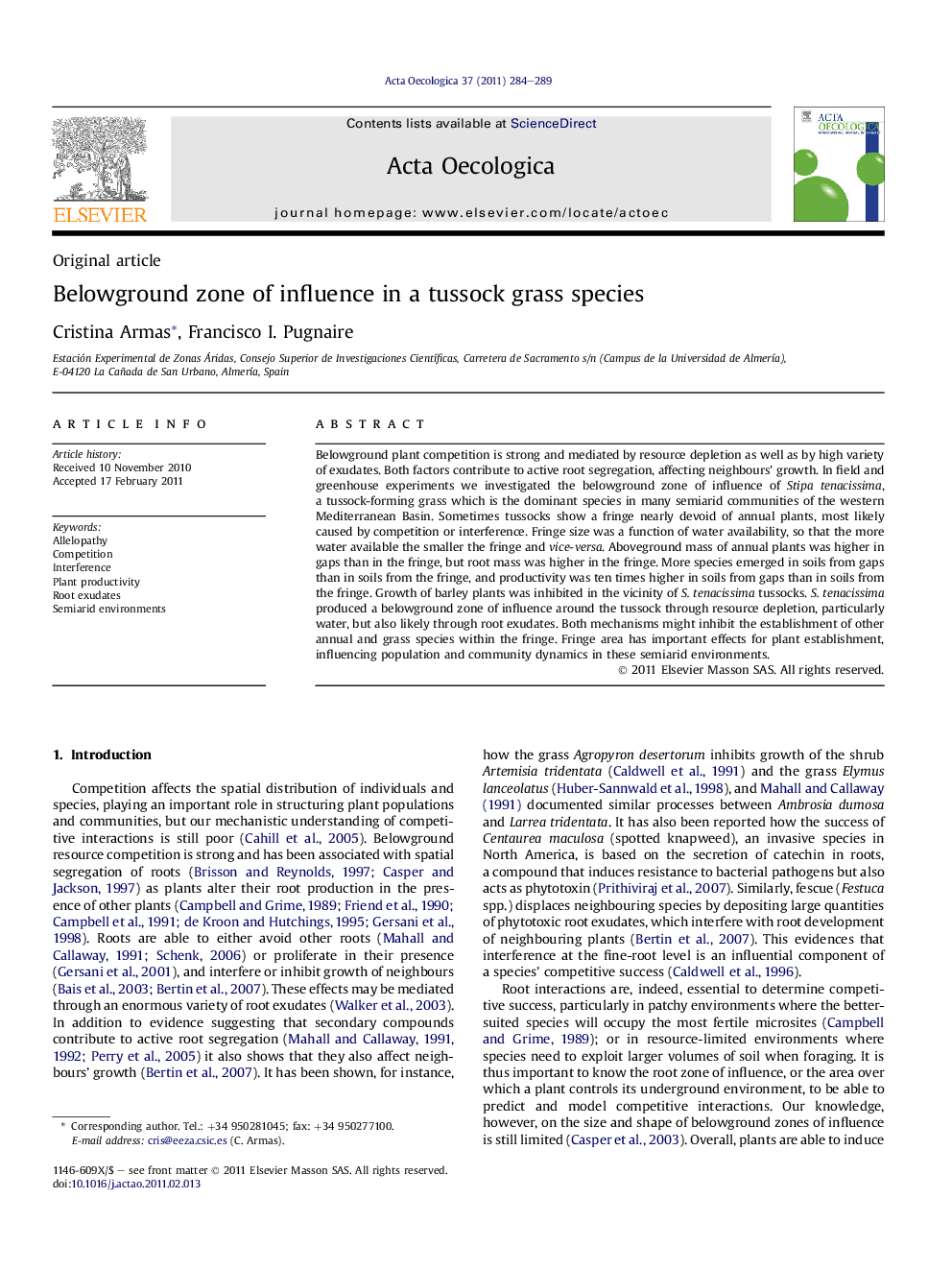 Belowground zone of influence in a tussock grass species