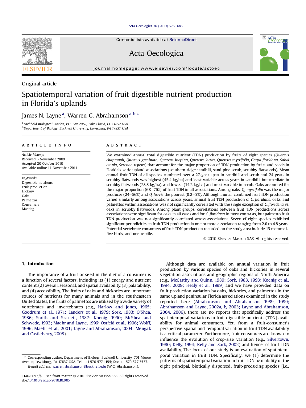 Spatiotemporal variation of fruit digestible-nutrient production in Florida's uplands