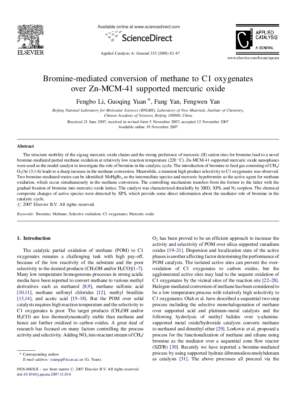 Bromine-mediated conversion of methane to C1 oxygenates over Zn-MCM-41 supported mercuric oxide