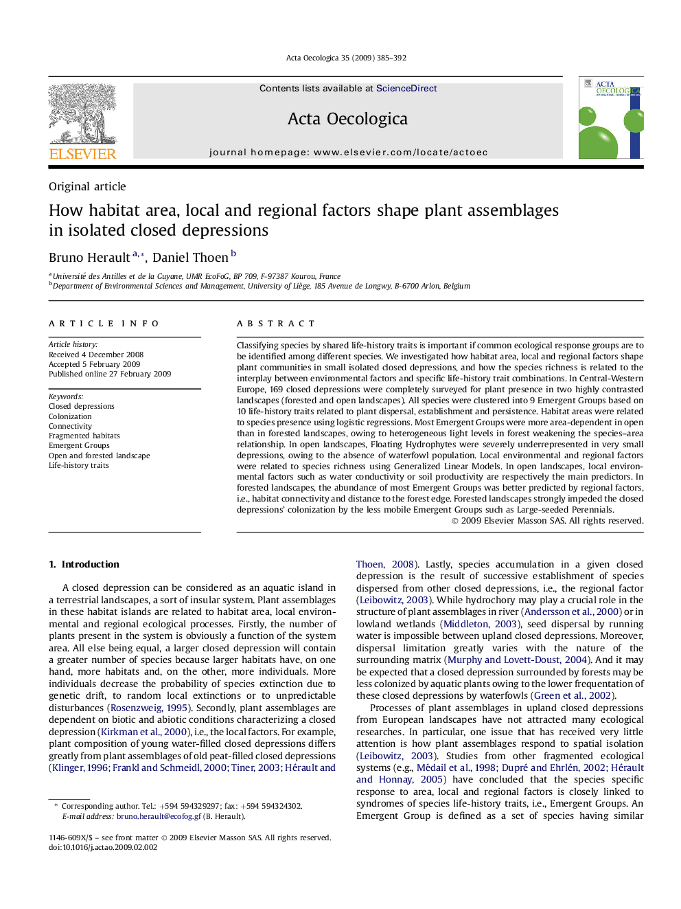 How habitat area, local and regional factors shape plant assemblages in isolated closed depressions