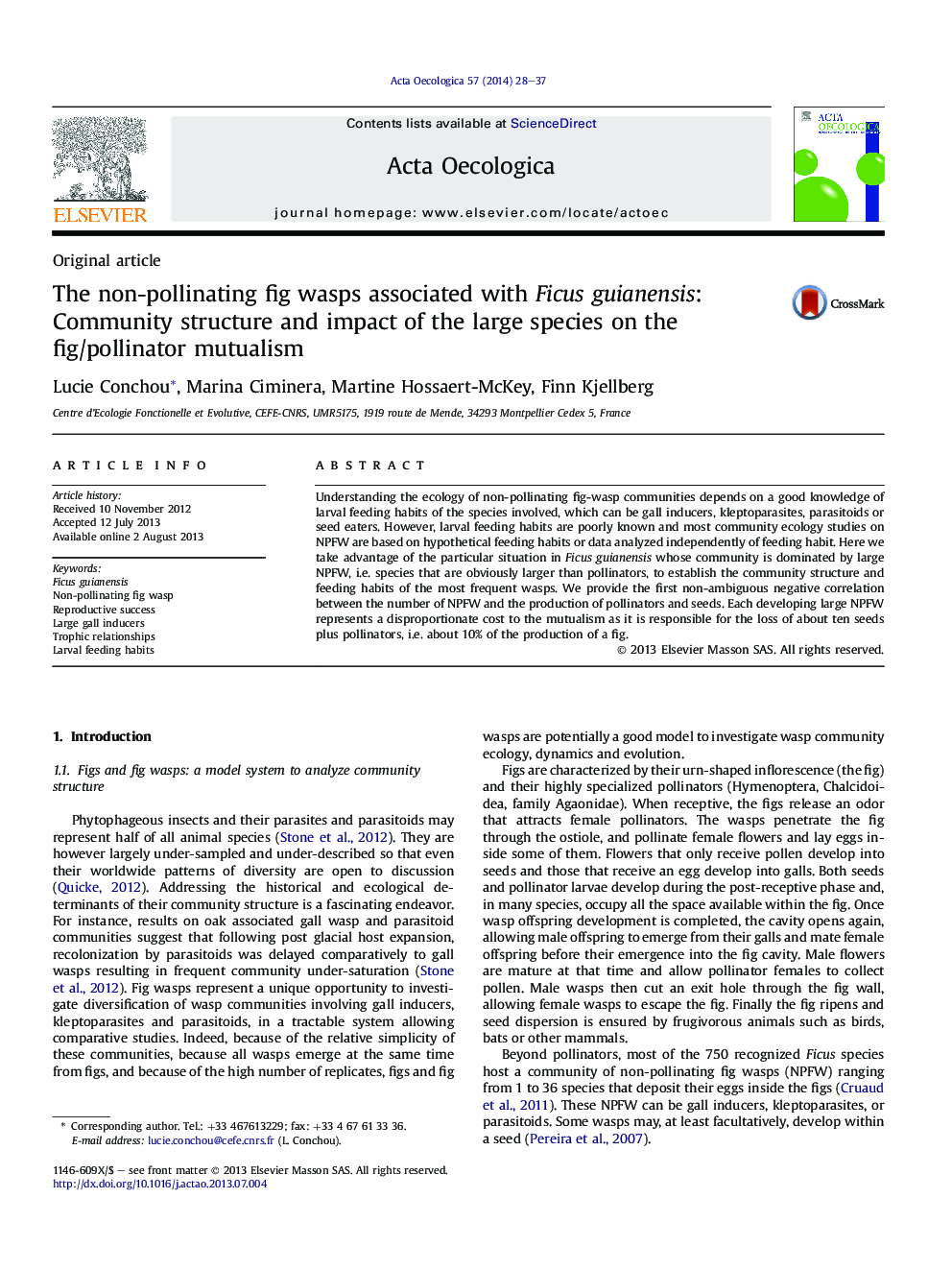 The non-pollinating fig wasps associated with Ficus guianensis: Community structure and impact of the large species on the fig/pollinator mutualism