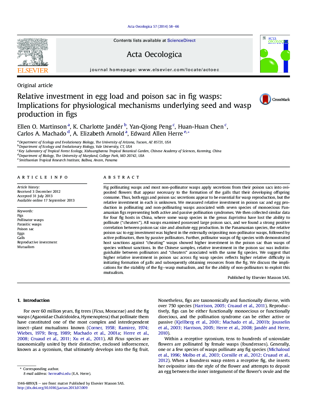 Relative investment in egg load and poison sac in fig wasps: Implications for physiological mechanisms underlying seed and wasp production in figs