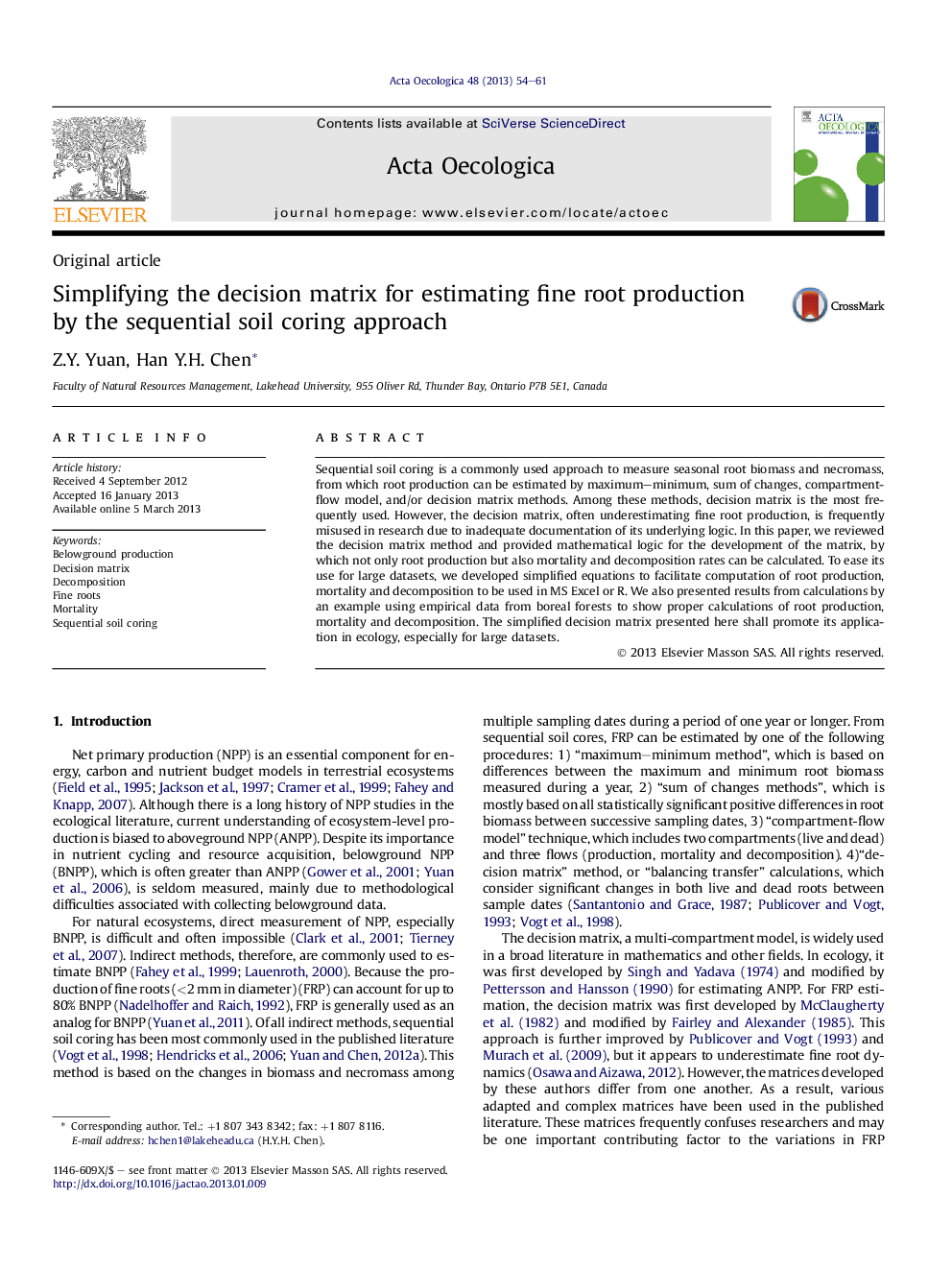 Simplifying the decision matrix for estimating fine root production by the sequential soil coring approach