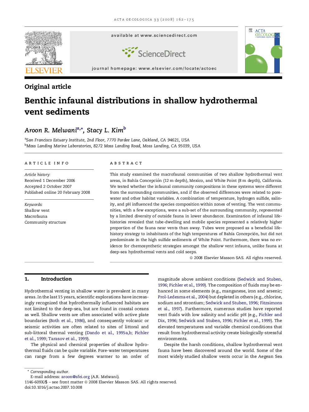 Benthic infaunal distributions in shallow hydrothermal vent sediments