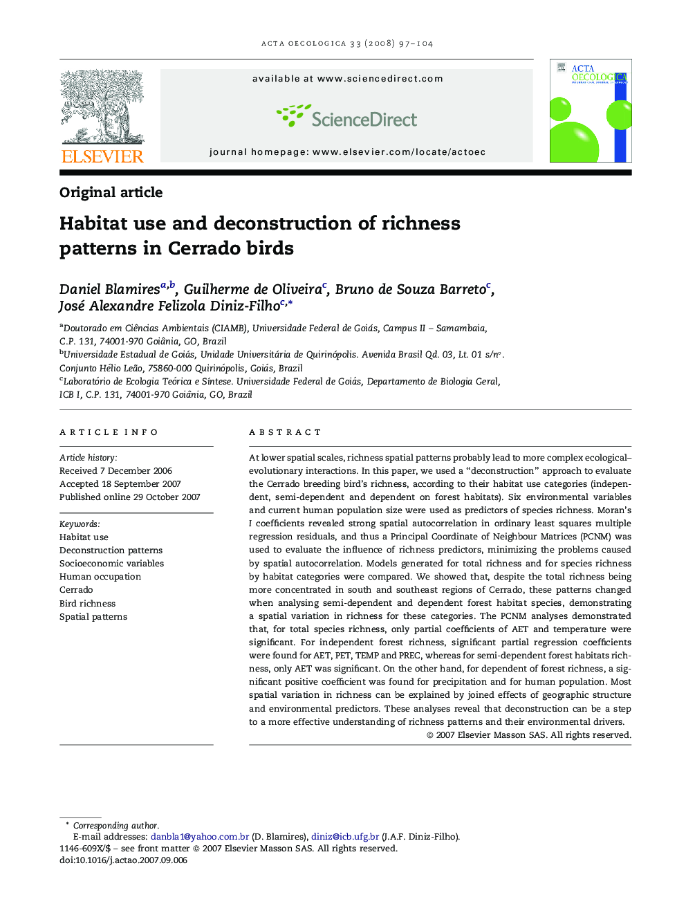 Habitat use and deconstruction of richness patterns in Cerrado birds