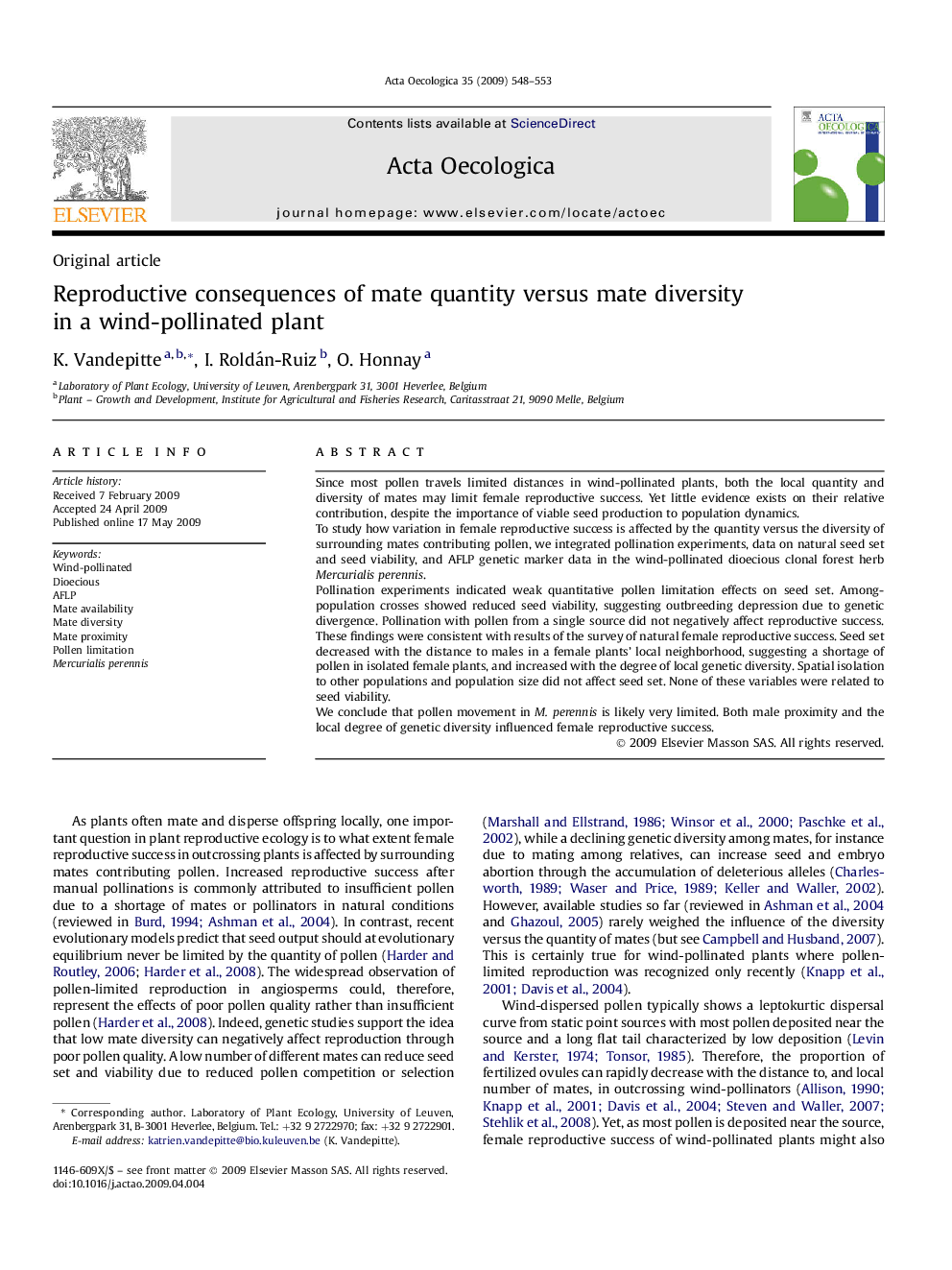 Reproductive consequences of mate quantity versus mate diversity in a wind-pollinated plant