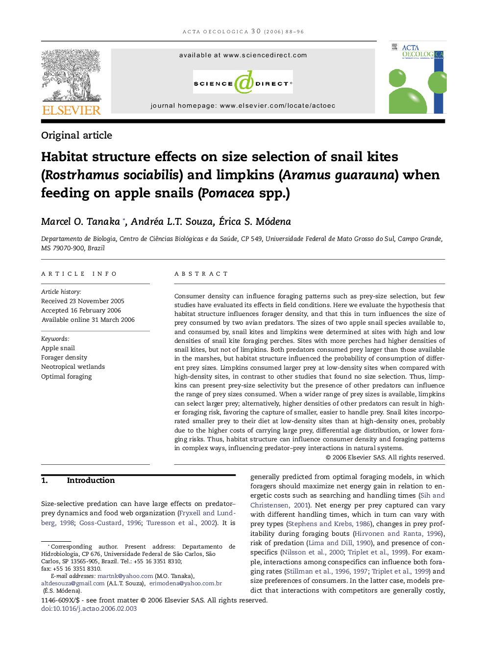 Habitat structure effects on size selection of snail kites (Rostrhamus sociabilis) and limpkins (Aramus guarauna) when feeding on apple snails (Pomacea spp.)