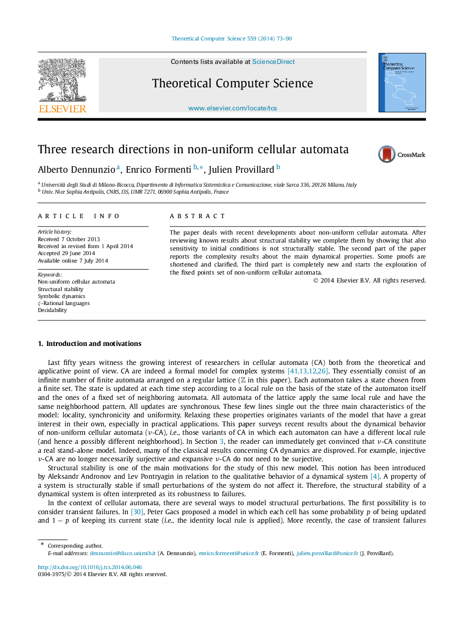 Three research directions in non-uniform cellular automata