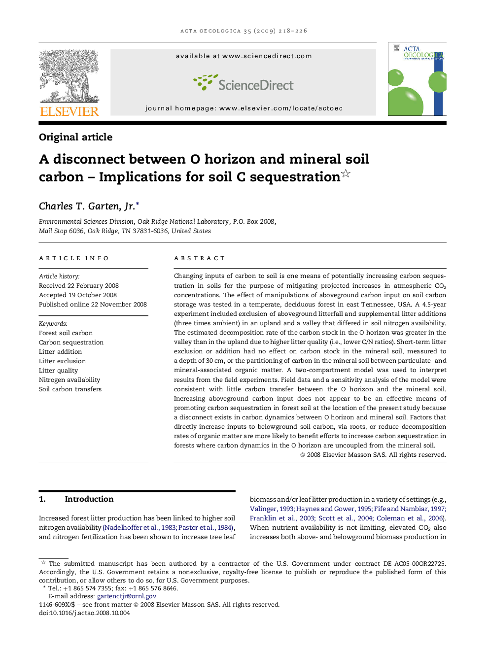 A disconnect between O horizon and mineral soil carbon - Implications for soil C sequestration