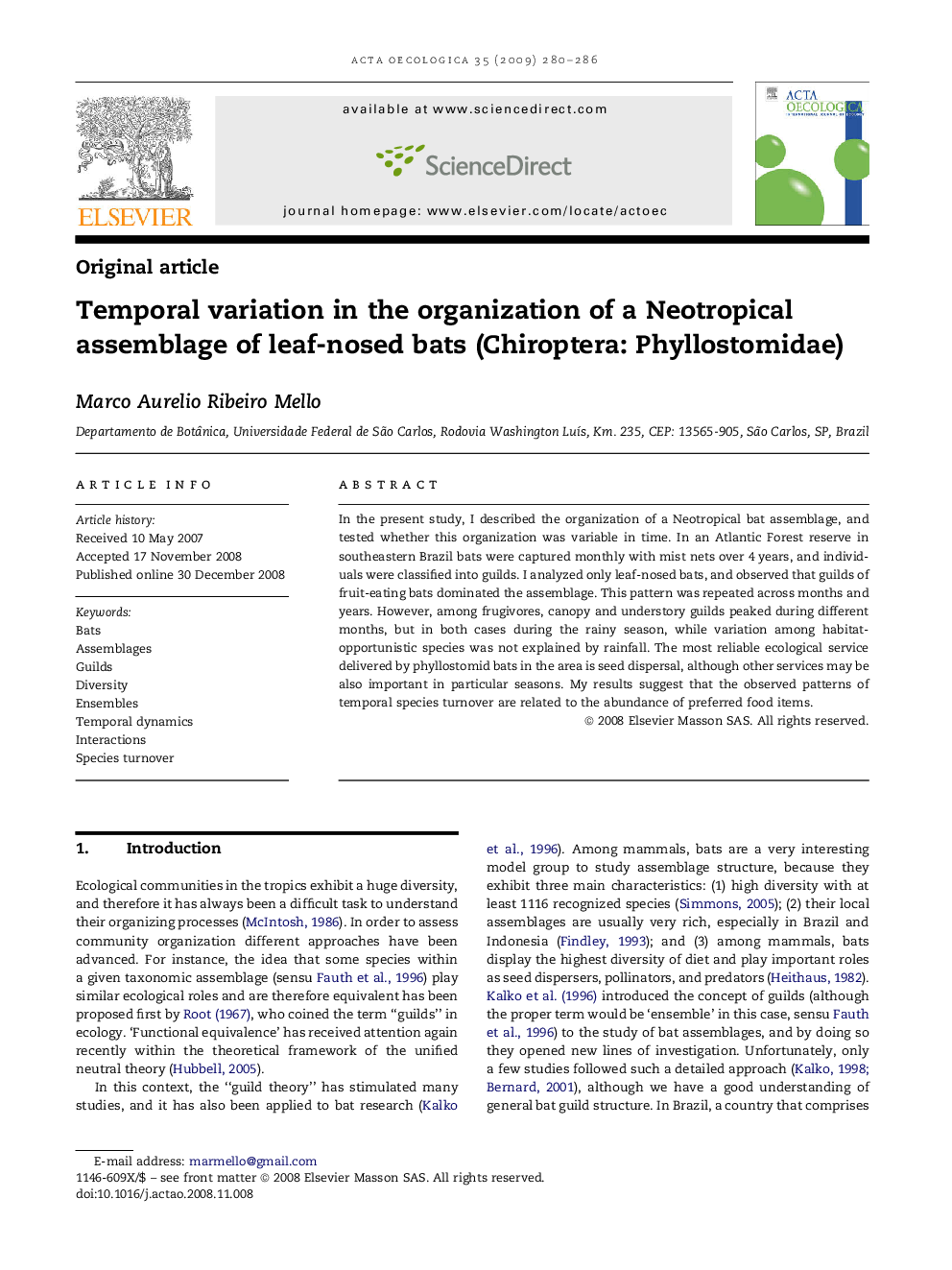 Temporal variation in the organization of a Neotropical assemblage of leaf-nosed bats (Chiroptera: Phyllostomidae)