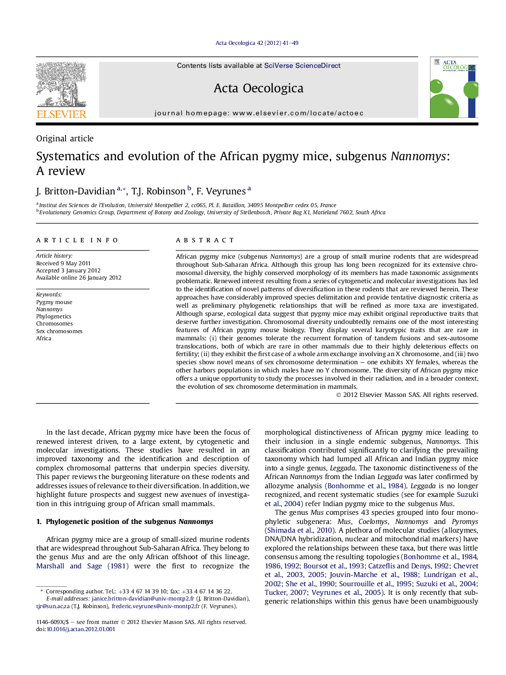 Systematics and evolution of the African pygmy mice, subgenus Nannomys: A review