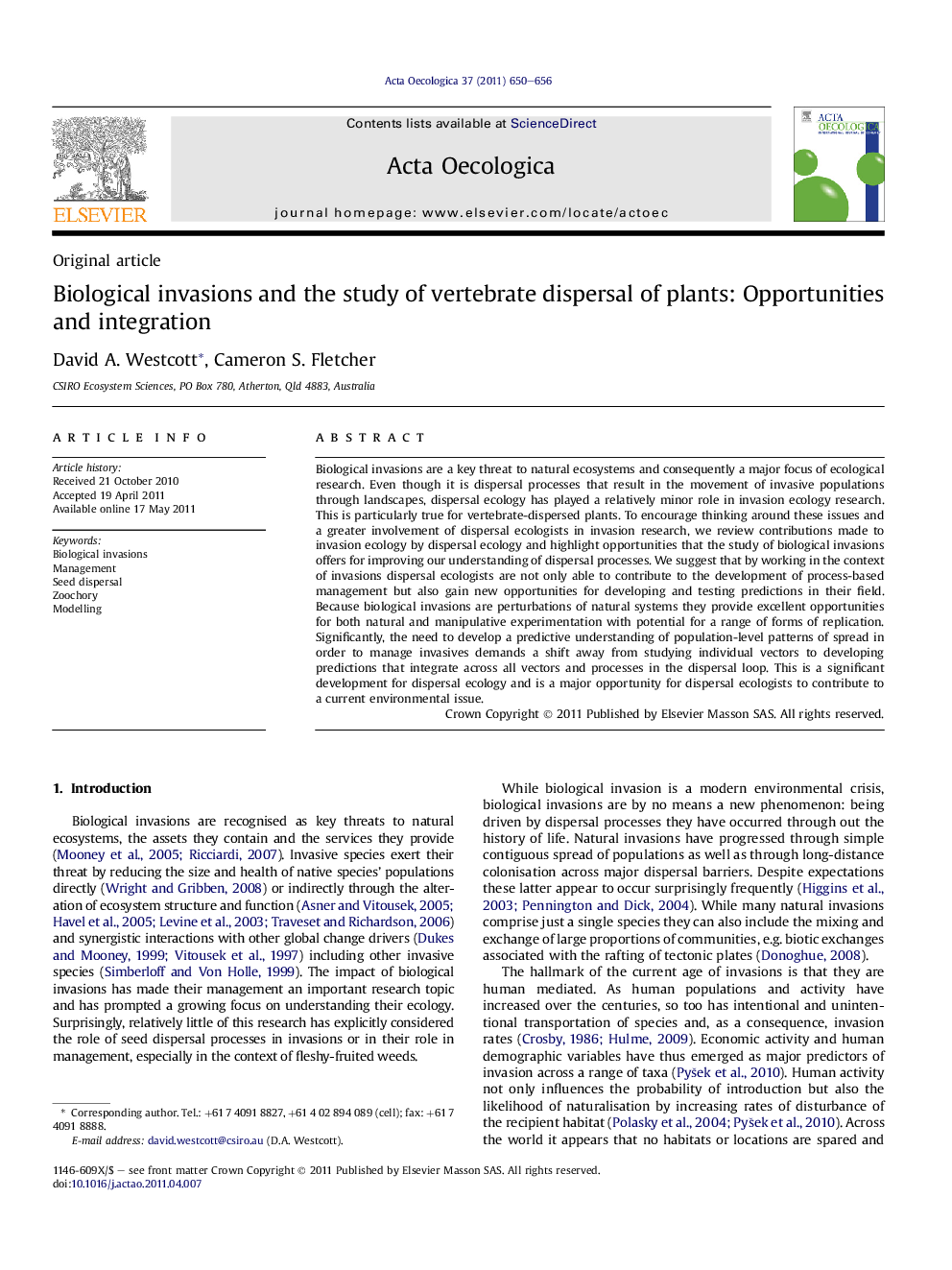 Biological invasions and the study of vertebrate dispersal of plants: Opportunities and integration