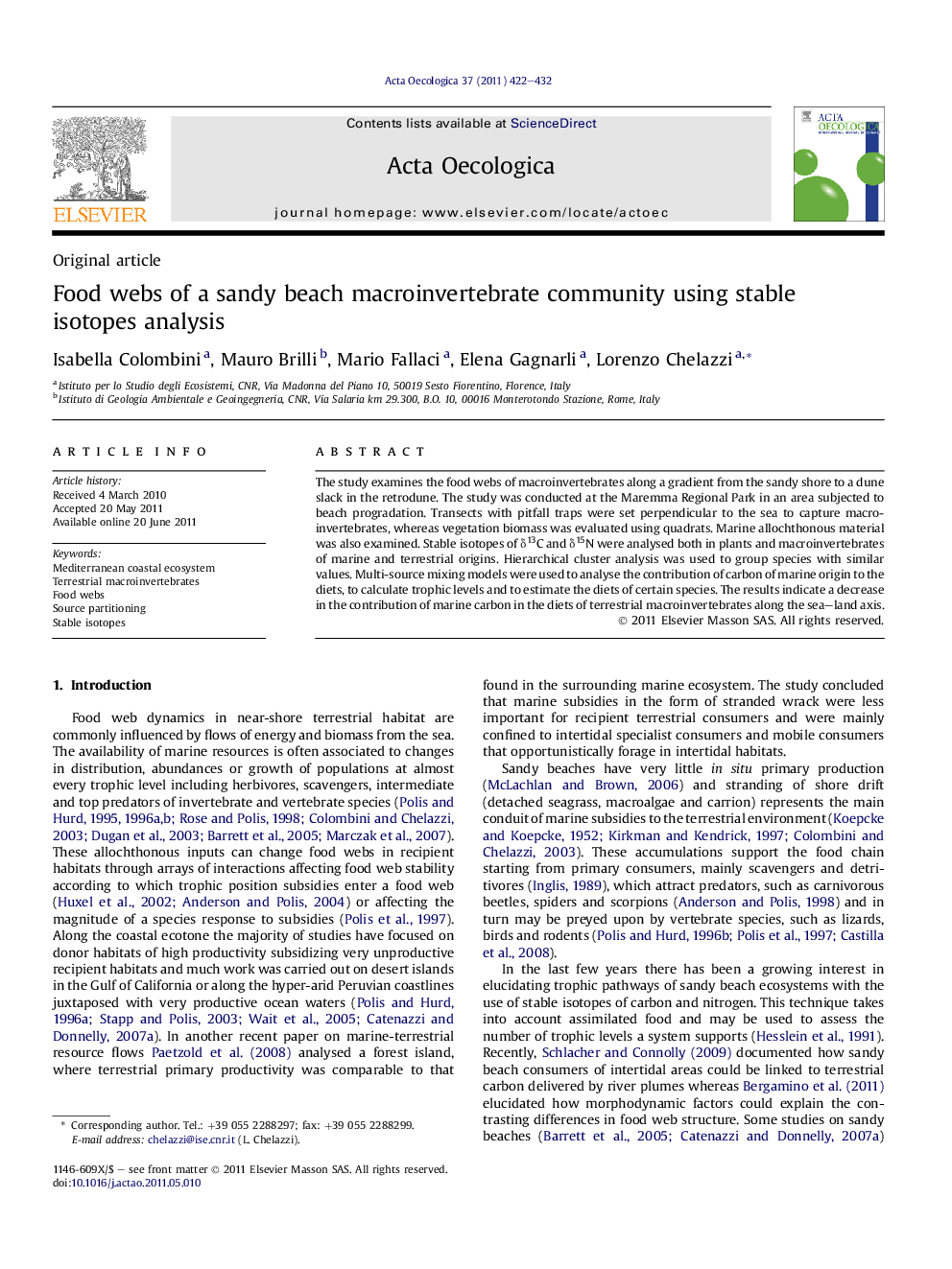 Food webs of a sandy beach macroinvertebrate community using stable isotopes analysis