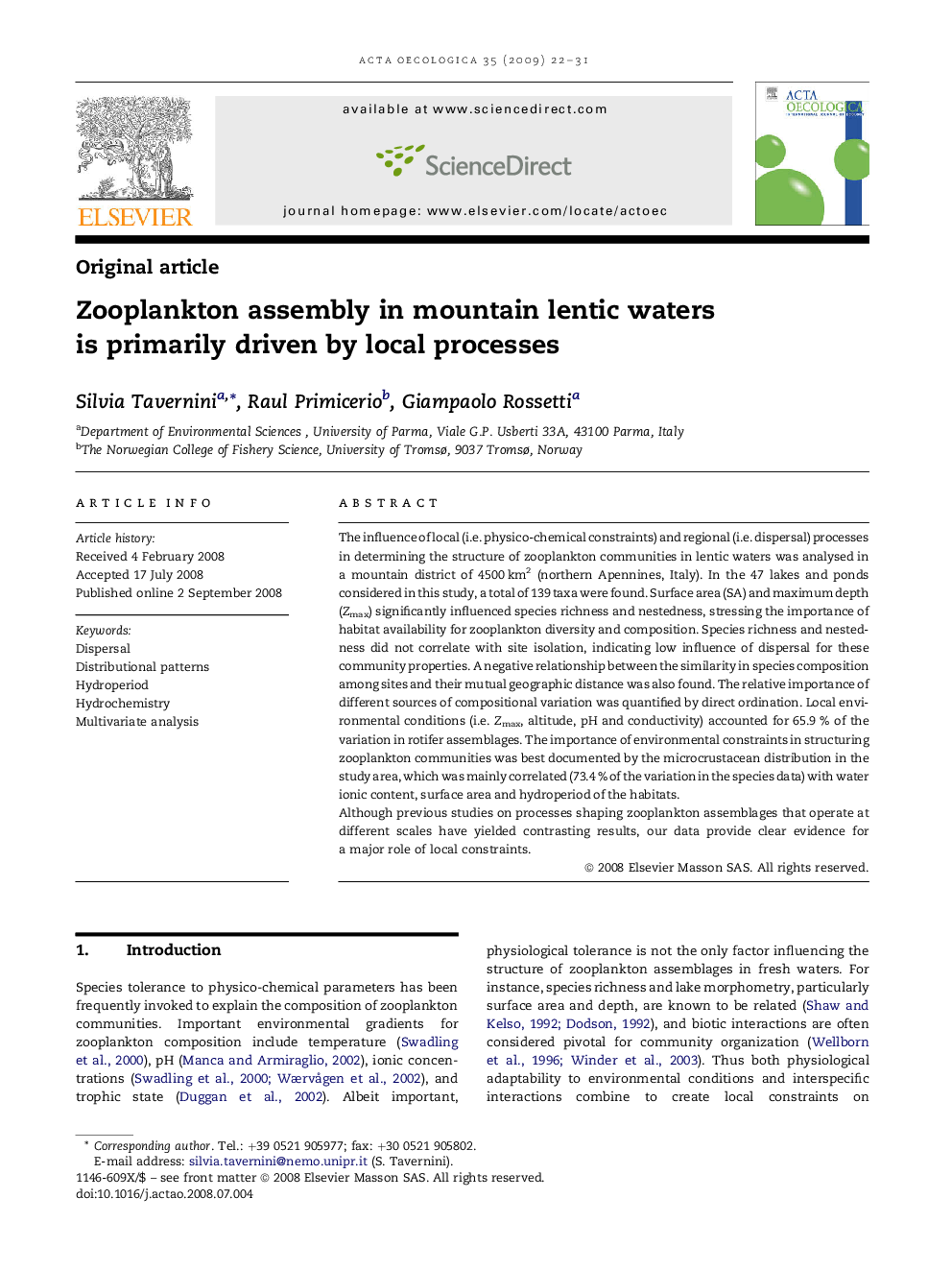 Zooplankton assembly in mountain lentic waters is primarily driven by local processes