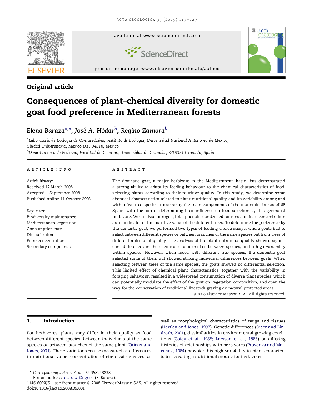 Consequences of plant–chemical diversity for domestic goat food preference in Mediterranean forests