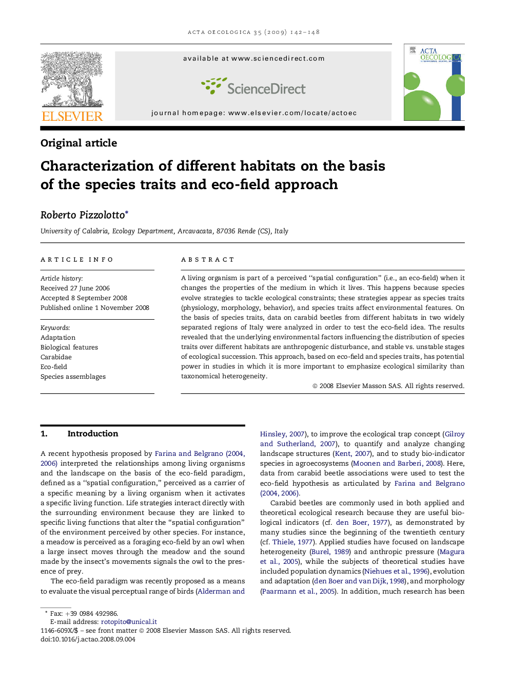 Characterization of different habitats on the basis of the species traits and eco-field approach