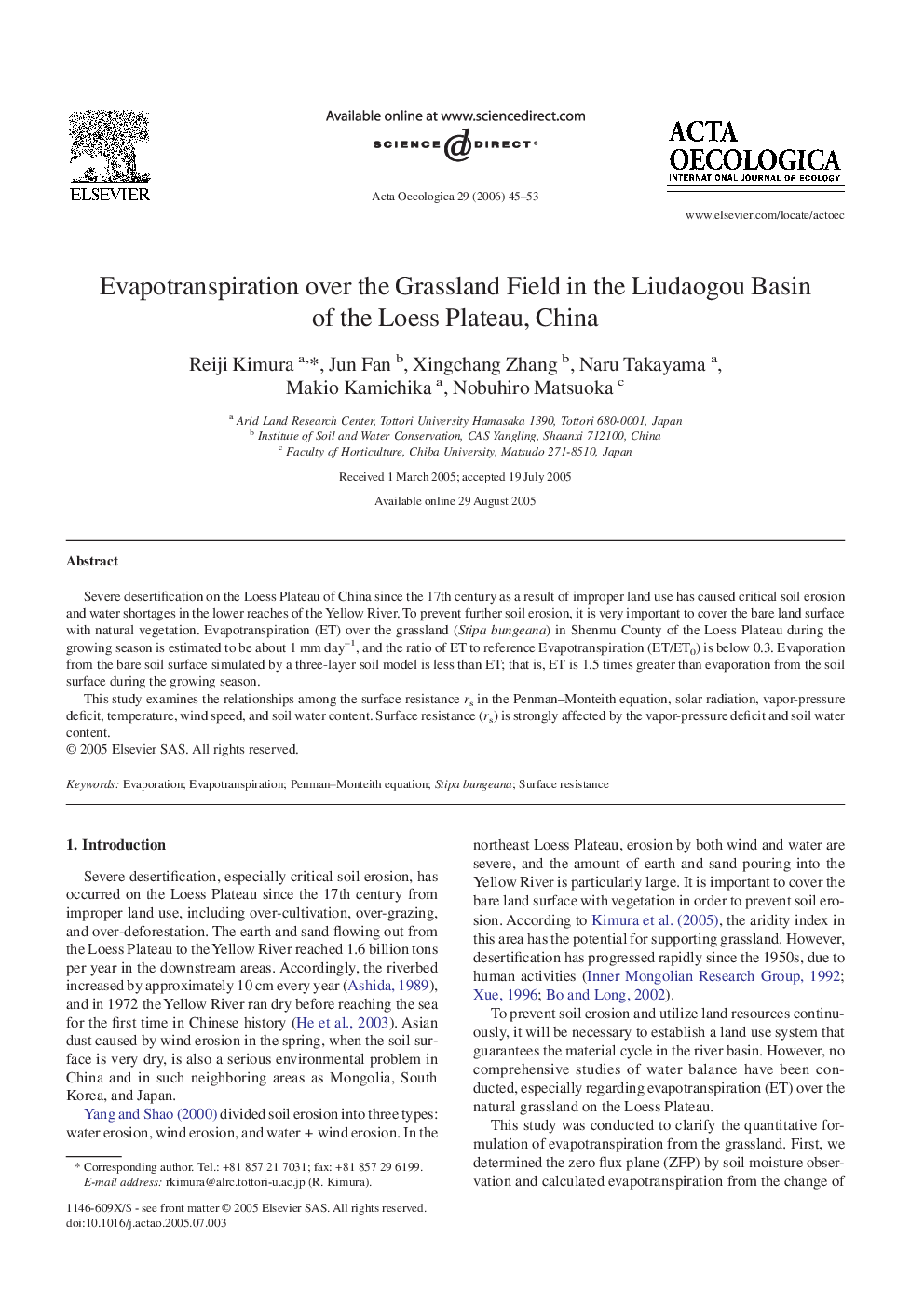 Evapotranspiration over the Grassland Field in the Liudaogou Basin of the Loess Plateau, China